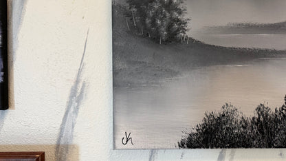 Painting #2316 - 18x24" Canvas - Black and White Winter Landscape painted 3-5-26