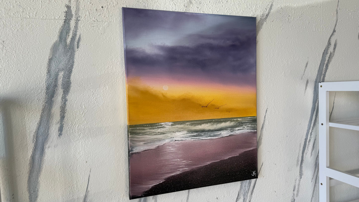Painting #2183 - 16x20" Canvas - Sunset Seascape painted 12-12-25