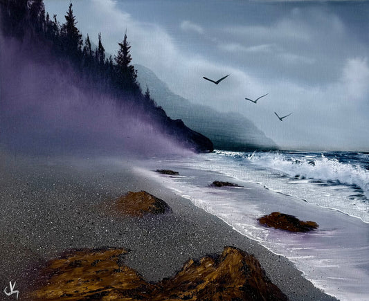 Painting #2070 - 16x20" Canvas - Heceta Beach Seascape painted 9-22-25