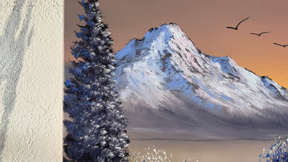 Painting #2145 - 16x20" Canvas - Christmas Tree Mountain Landscape with Fairy Lights painted 11-14-25