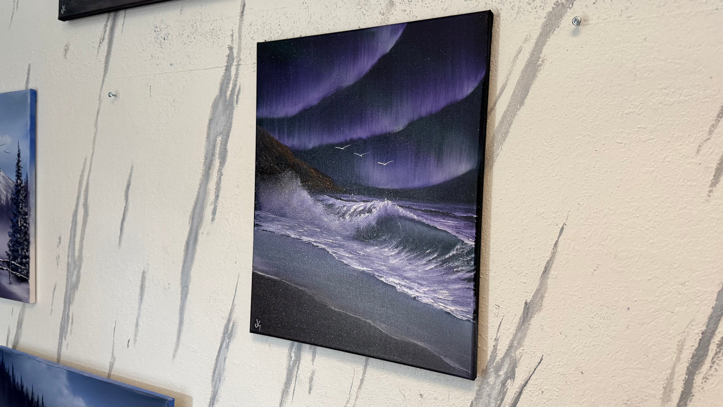 Painting #2311 - 16x20" Canvas - Aurora Borealis Seascape painted 2-28-26