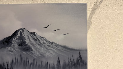 Painting #2164 - 16x20" Canvas - Black and White Mt Hood Landscape painted 11-29-25
