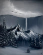 Painting #2488 - 16x20" Canvas - Black and White Mountain Waterfall painted 6-15-26