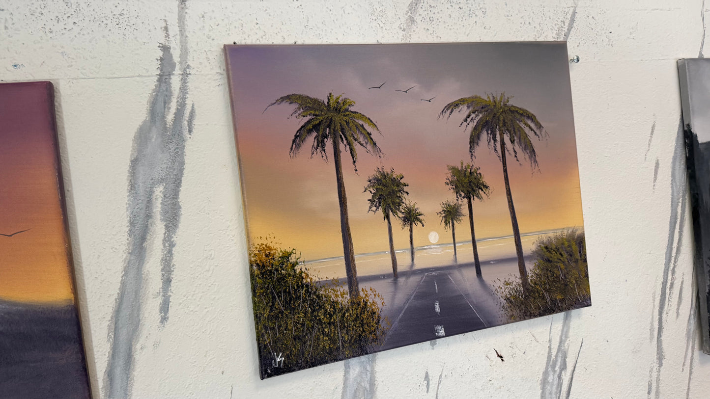 Painting #2246 - 16x20" Canvas - Palm Tree Drive painted 1-19-26