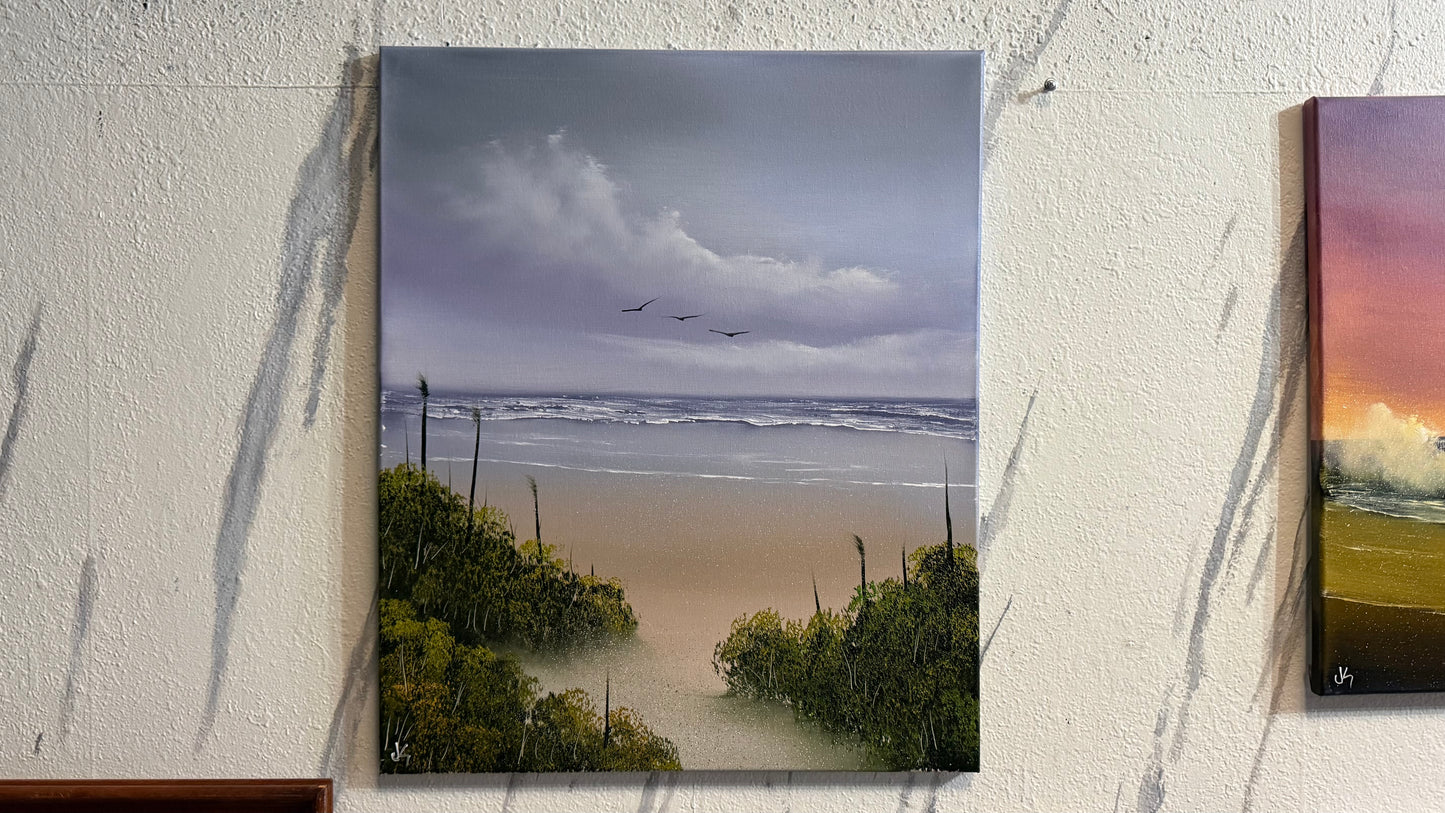 Painting #2319 - 20x24" Canvas - Cattails Seascape painted 3-6-26