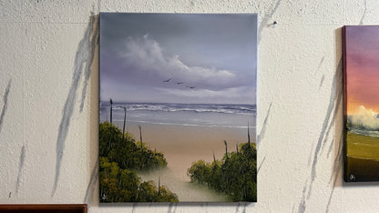 Painting #2319 - 20x24" Canvas - Cattails Seascape painted 3-6-26