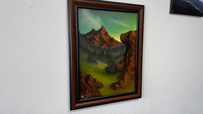 Painting #2556 - 18x24" Canvas - Framed Sunset Mountain Landscape painted 8-19-26