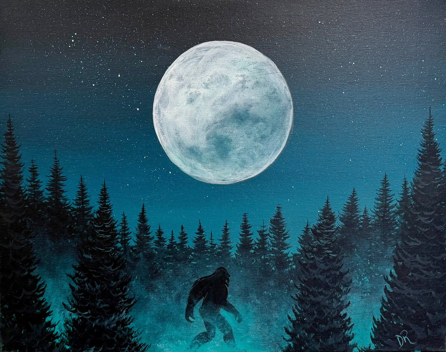 Painting # by Dani from Happily Painted - 16x20" Canvas - Full Moon Bigfoot