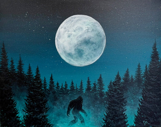 Painting # by Dani from Happily Painted - 16x20" Canvas - Full Moon Bigfoot