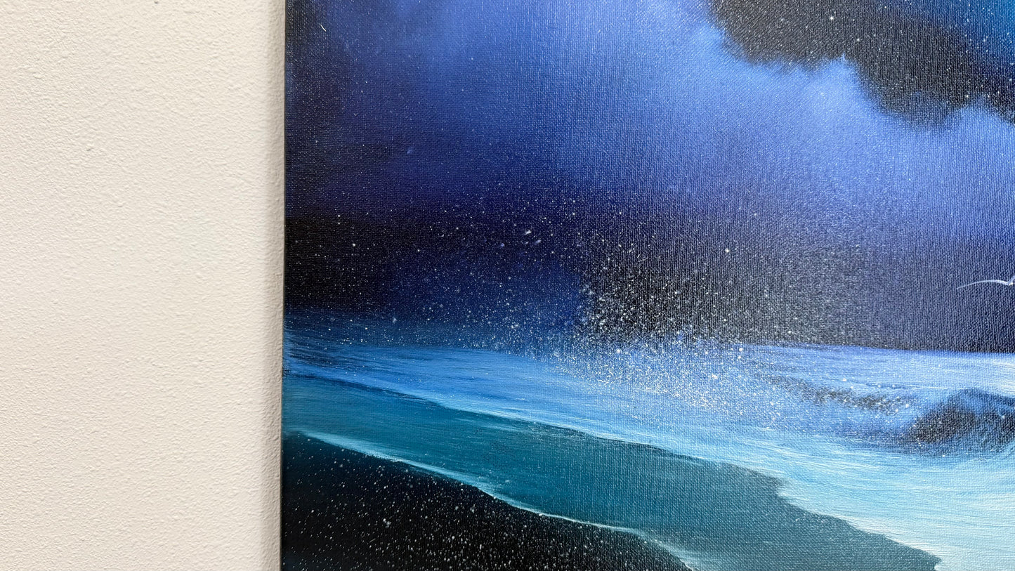 Painting #2540 - 16x20" Canvas -  Lunar Abyss - Night Seascape painted 8-5-26