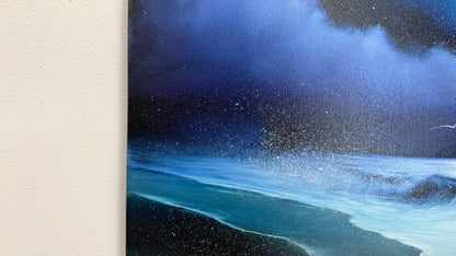 Painting #2540 - 16x20" Canvas -  Lunar Abyss - Night Seascape painted 8-5-26