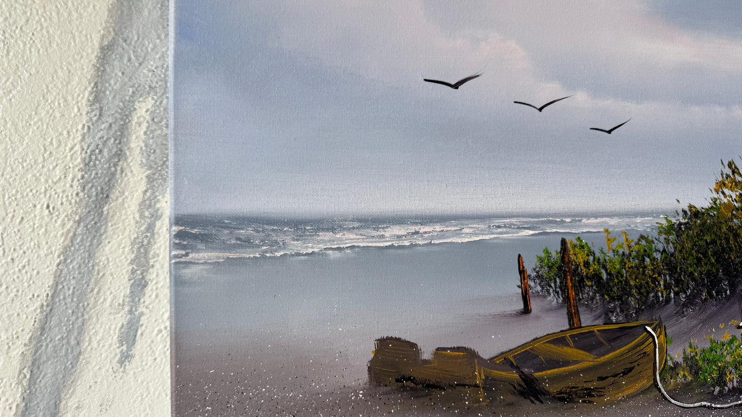 Painting #2466 - 16x20" Canvas - East Coast Boat Seascape painted 5-29-26