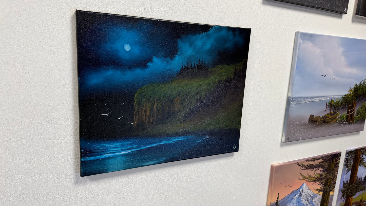 Painting #2530 - 16x20" Canvas - Coastal Moonlit Seascape painted 7-27-26