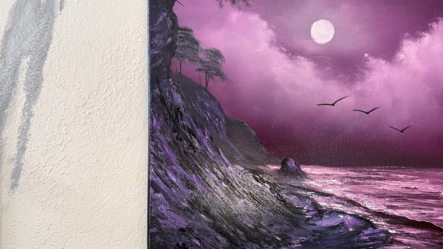 Painting #2180 - 16x20" Canvas - Full Moon Seascape painted 12-11-25
