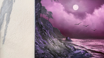Painting #2180 - 16x20" Canvas - Full Moon Seascape painted 12-11-25