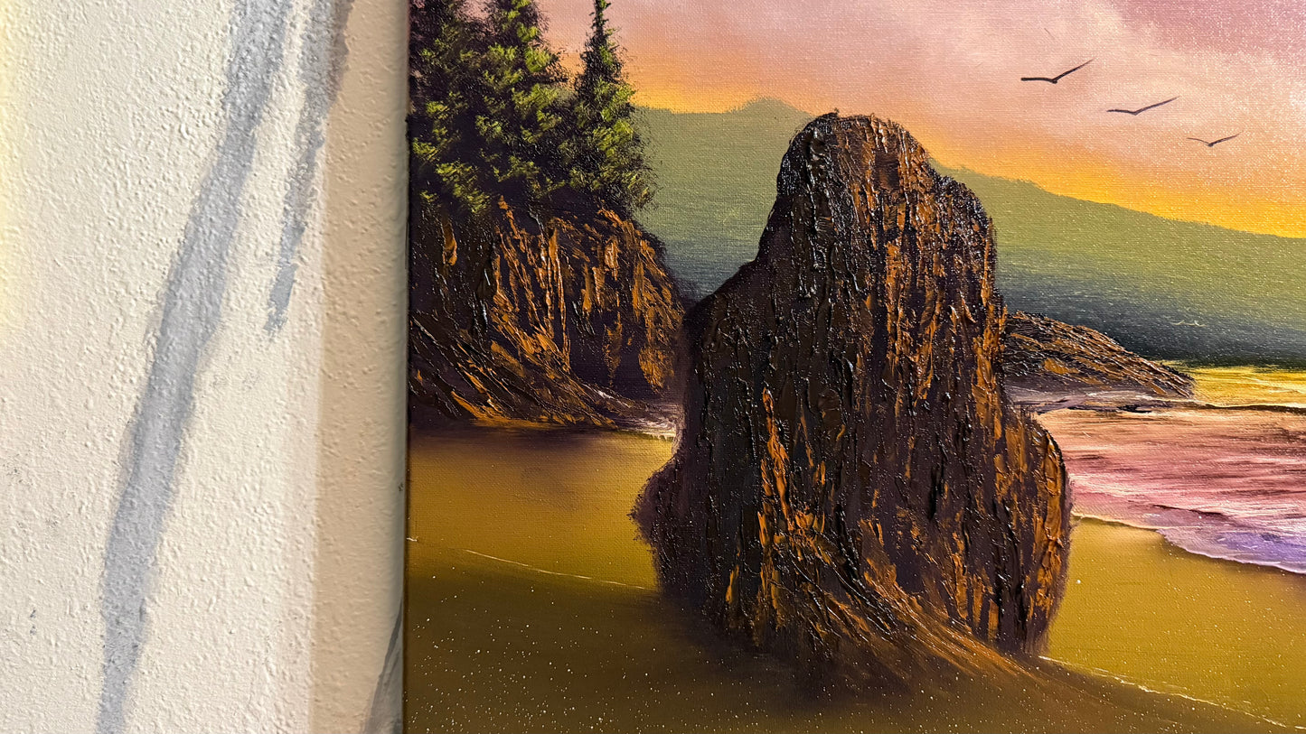 Painting #2478 - 20x24" Canvas - Sunset Oregon Coast Seascape painted 6-5-26