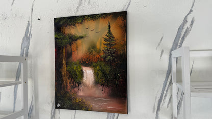 Painting #2059 - 16x20" Canvas - Autumn Waterfall Landscape painted 9-16-25