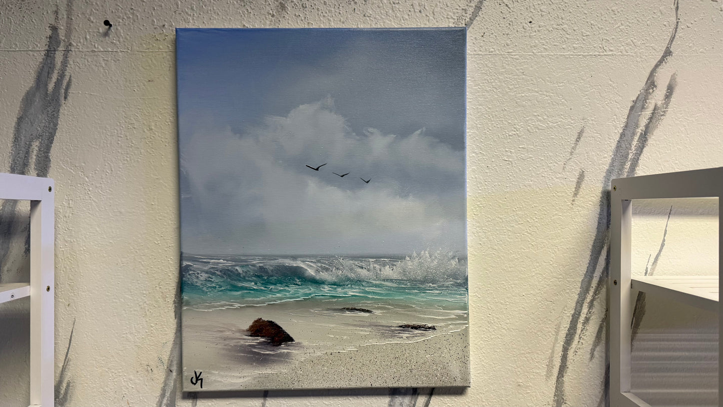 Painting #2064 - 16x20" Canvas - Tropical Seascape painted 9-19-25