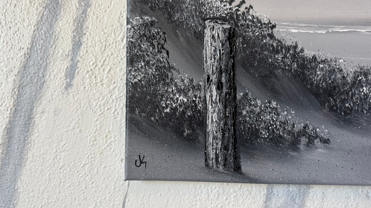 Painting #2450 - 16x20" Canvas - East Coast Black and White Seascape painted 5-21-26