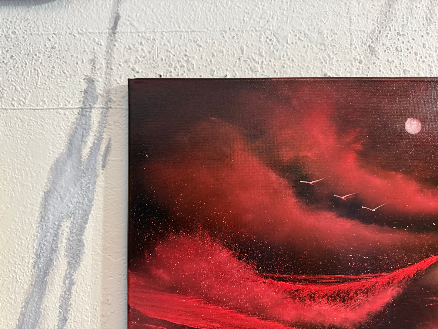 Painting #2392 - 16x20" Canvas - Blood Moon Seascape painted 4-16-26