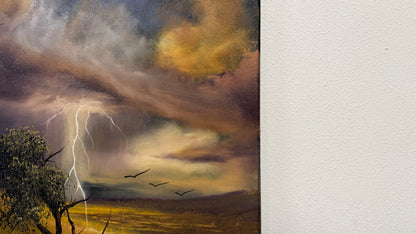 Painting #2589 - 16x20" Framed Canvas - Lightning Thunderstorm Landscape painted 9-7-26