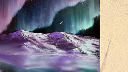 Painting #2185 - 16x20" Canvas - Aurora Mountain Landscape painted 12-13-25
