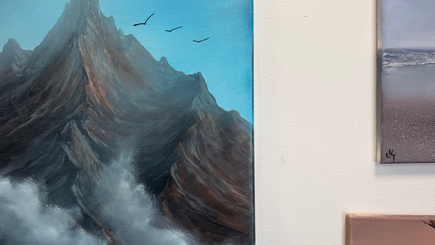 Painting #2567 - 22x28" Canvas - Alpine Mountain Landscape painted by Dani and Josh on 8-25-26
