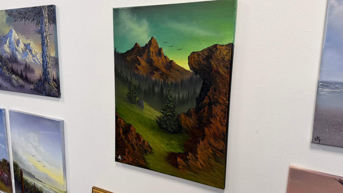 Painting #2556 - 18x24" Canvas - Sunset Mountain Landscape painted 8-19-26