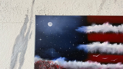 Painting #2457 - 16x20" Canvas - American Flag Seascape painted 5-25-26