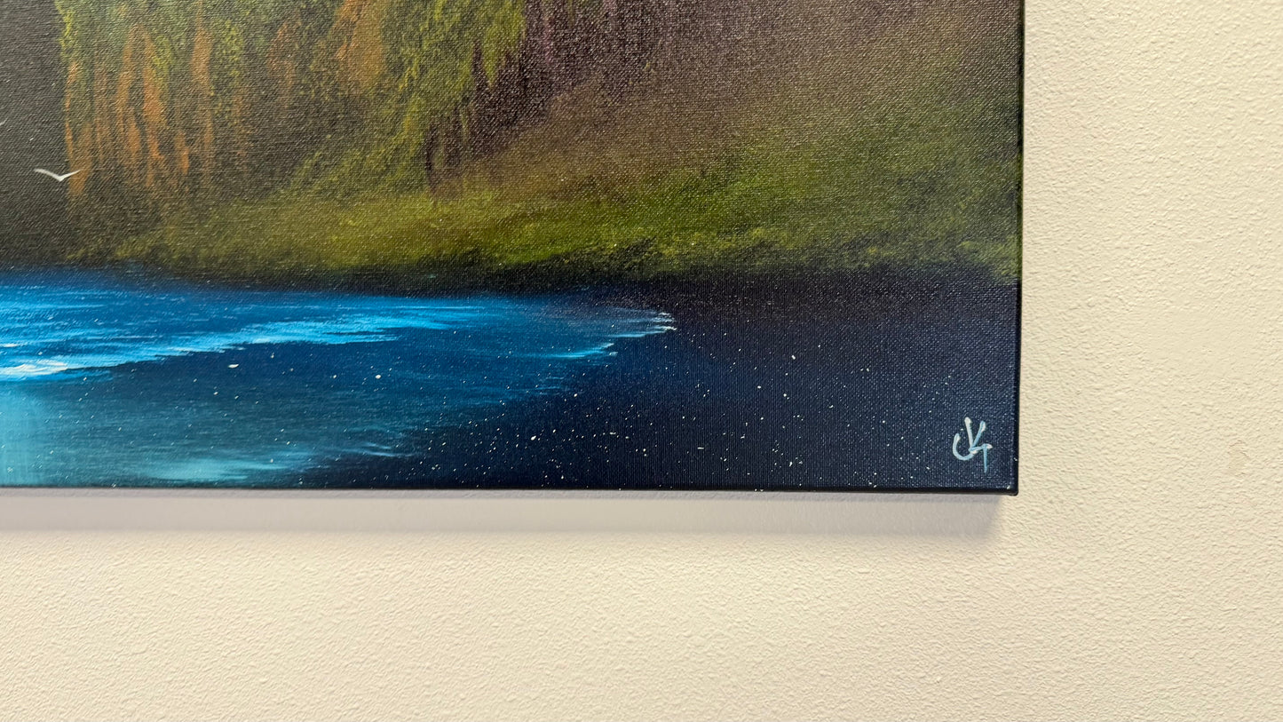 Painting #2530 - 16x20" Canvas - Coastal Moonlit Seascape painted 7-27-26