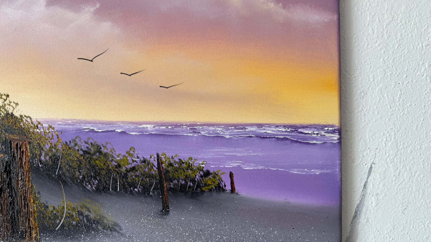 Painting #2479 - 16x20" Canvas - East Coast Sunset Seascape painted 6-6-26