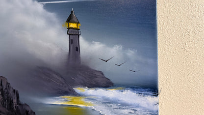 Painting #2231 - 16x20" Canvas - Lighthouse Seascape painted 1-10-26