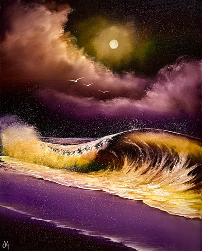Painting #2445 - 16x20" Canvas - Golden Seascape painted 5-18-26