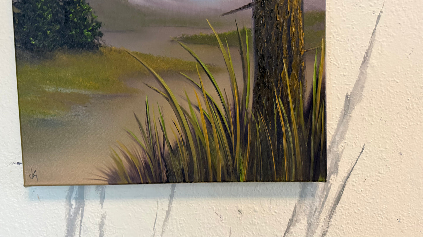 Painting #2354 - 16x20" Canvas - Mountains River Landscape painted 3-24-26