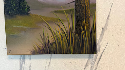 Painting #2354 - 16x20" Canvas - Mountains River Landscape painted 3-24-26