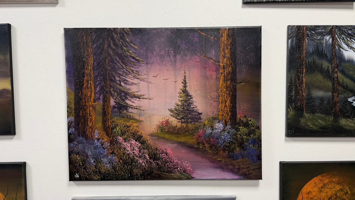 Painting #2654 - 22x28" Canvas - Sunset Forest Landscape painted 10-18-26