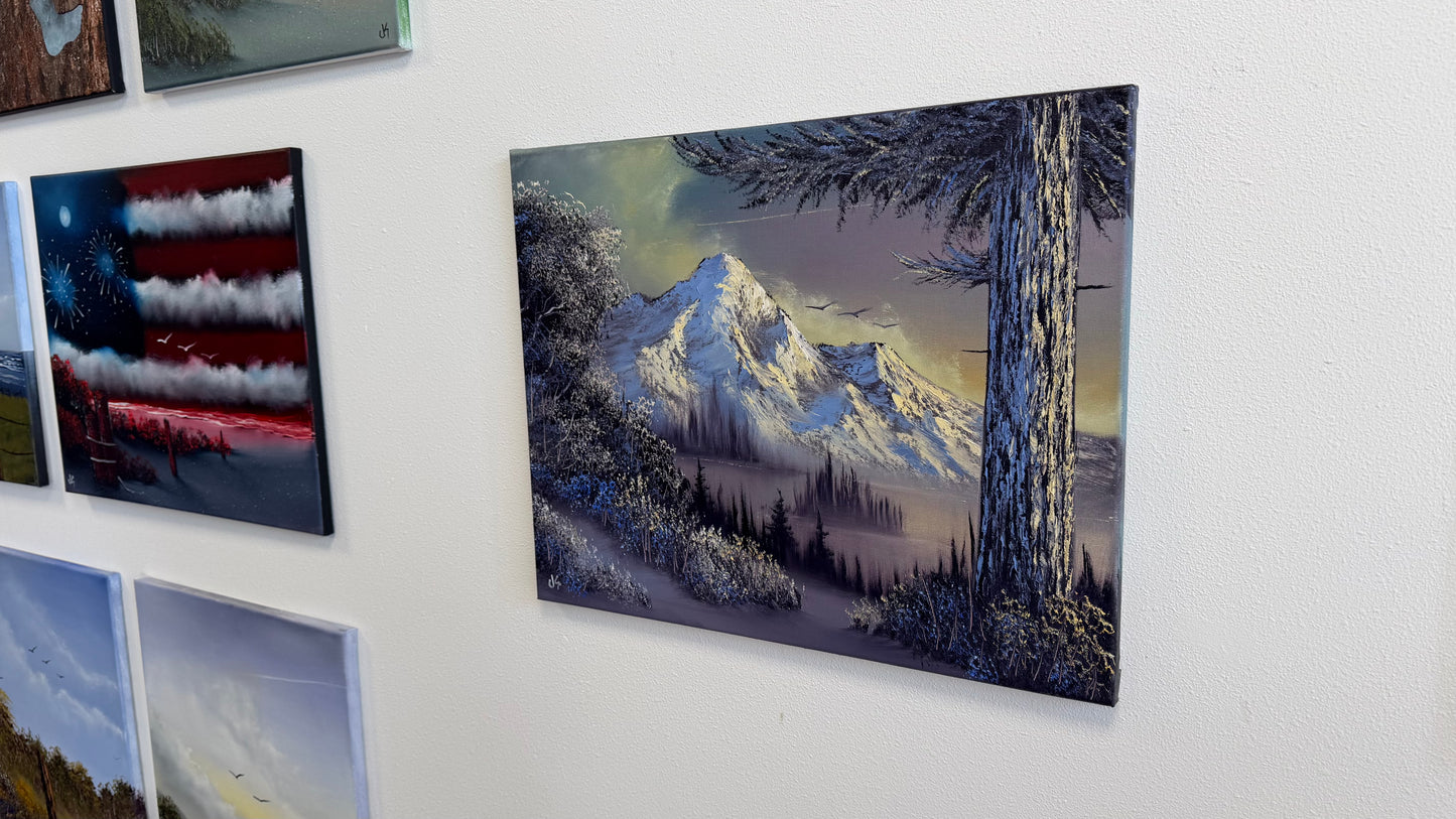 Painting #2552 - 16x20" Canvas - Sunset Mountain Landscape painted 8-17-26