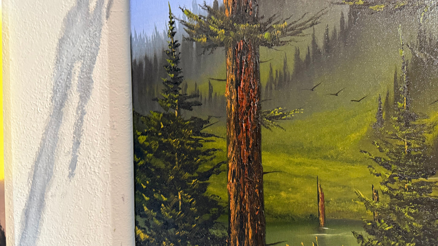 Painting #2406 - 20x24" Canvas - Pacific Northwest Forest Landscape painted 4-23-26