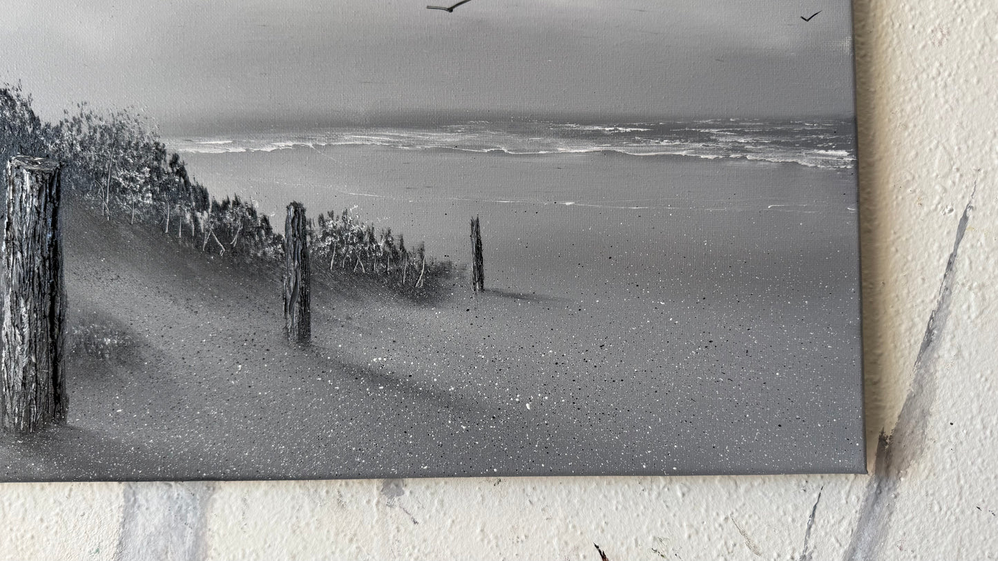 Painting #2449 - 16x20" Canvas - Black and White Seascape painted 5-21-26