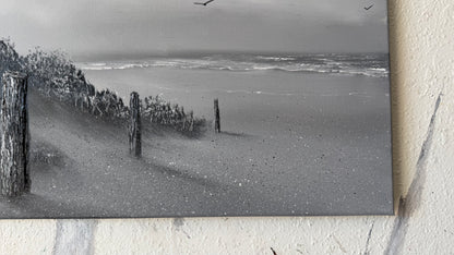 Painting #2449 - 16x20" Canvas - Black and White Seascape painted 5-21-26