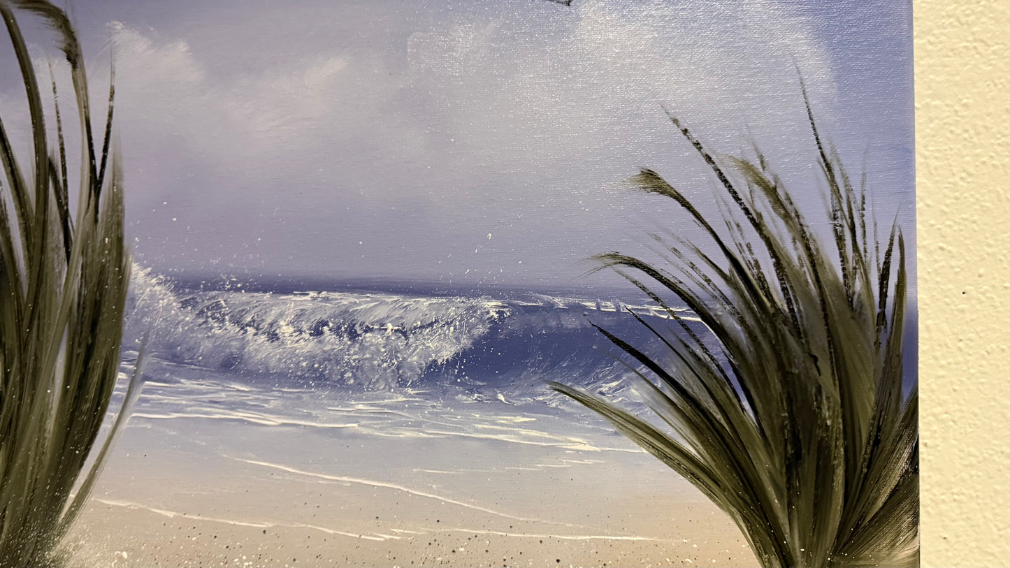 Painting #2156 - 16x20" Canvas - Cattails Seascape painted 11-21-25