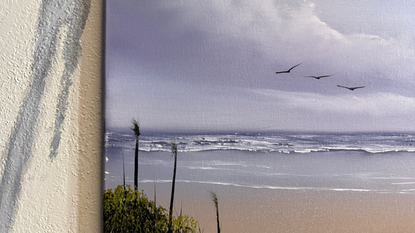 Painting #2319 - 20x24" Canvas - Cattails Seascape painted 3-6-26