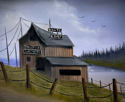 Painting #2418 - 20x24" Canvas - Boat & Bait Seascape painted 4-29-26