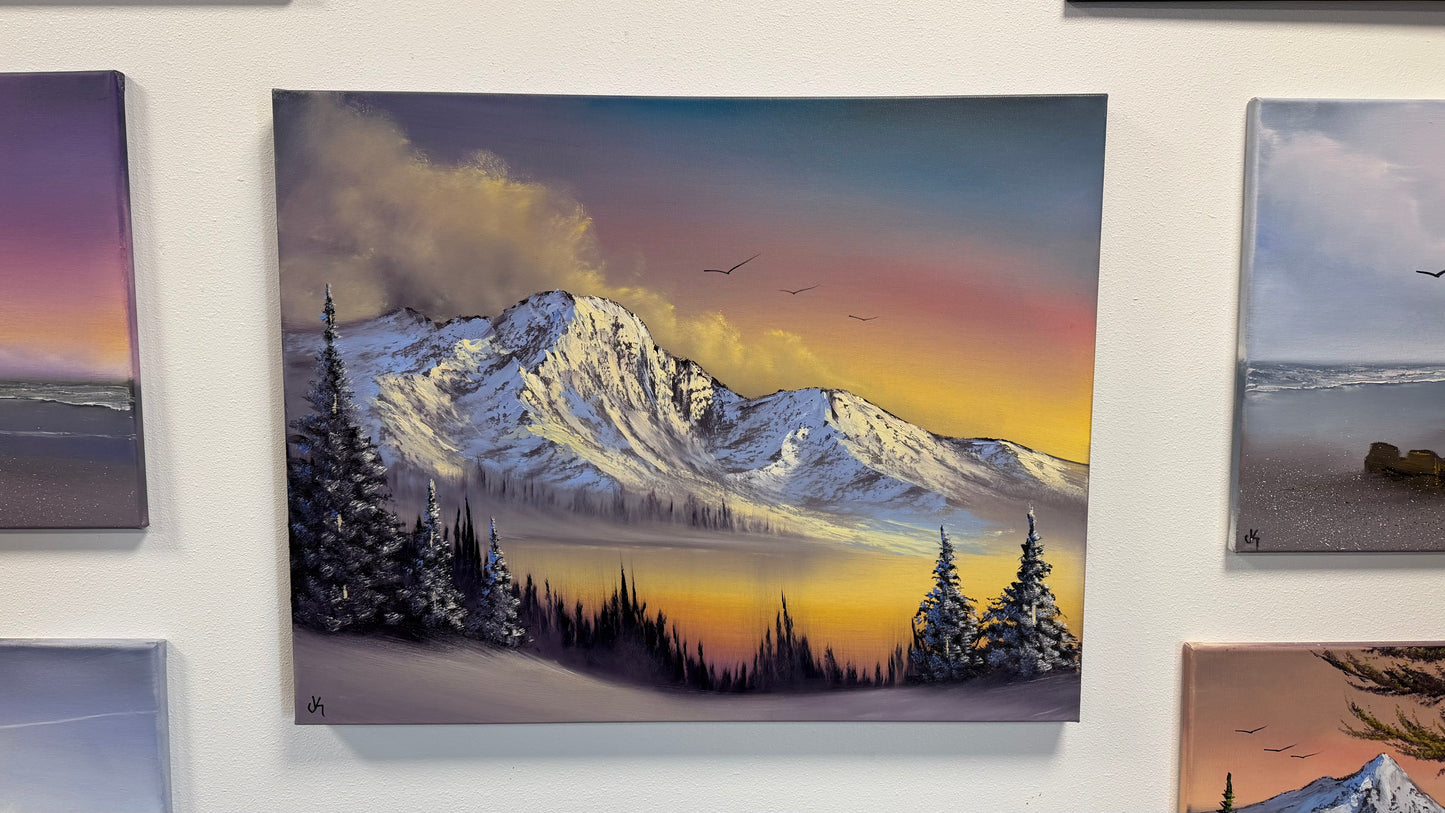 Painting #2543 - 22x28" Pro Series Canvas - Sunset Mountain Landscape painted 8-7-26