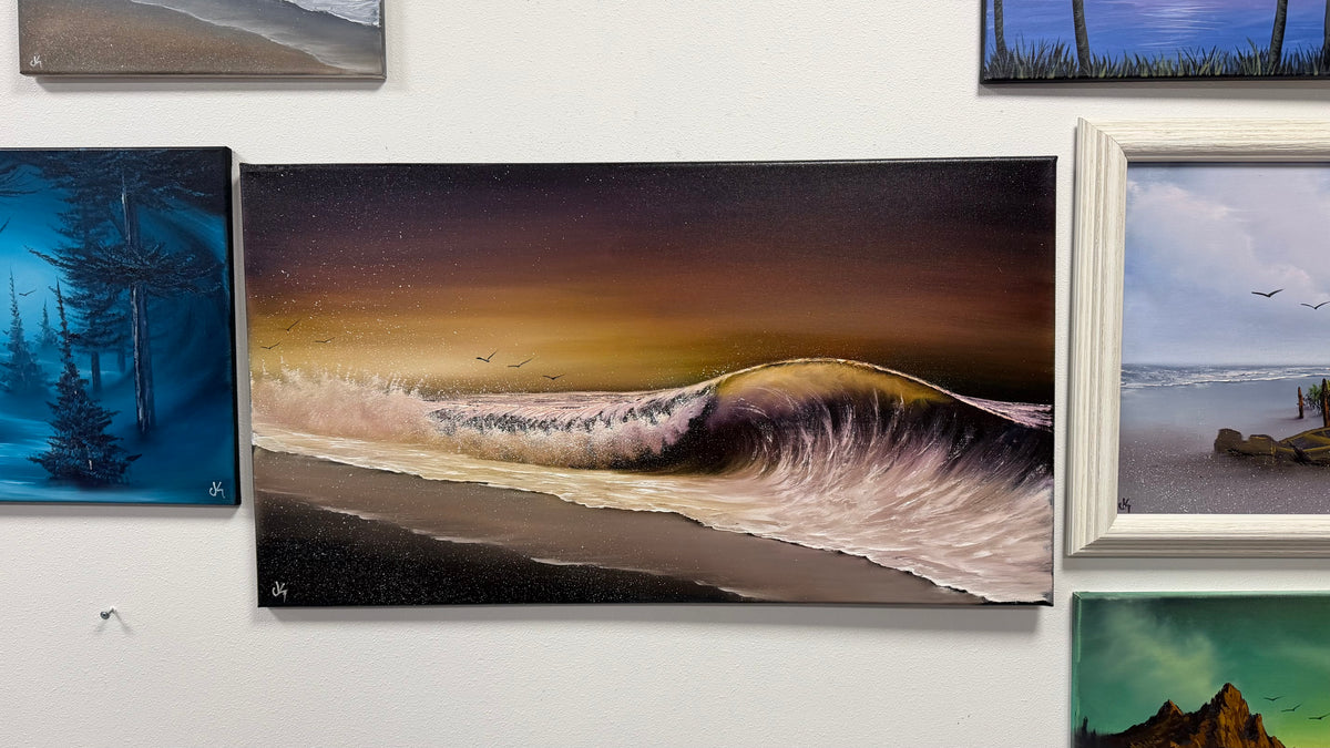 Painting #2614 - 20x36" Stage 2 Canvas - Night Seascape painted 9-21-26