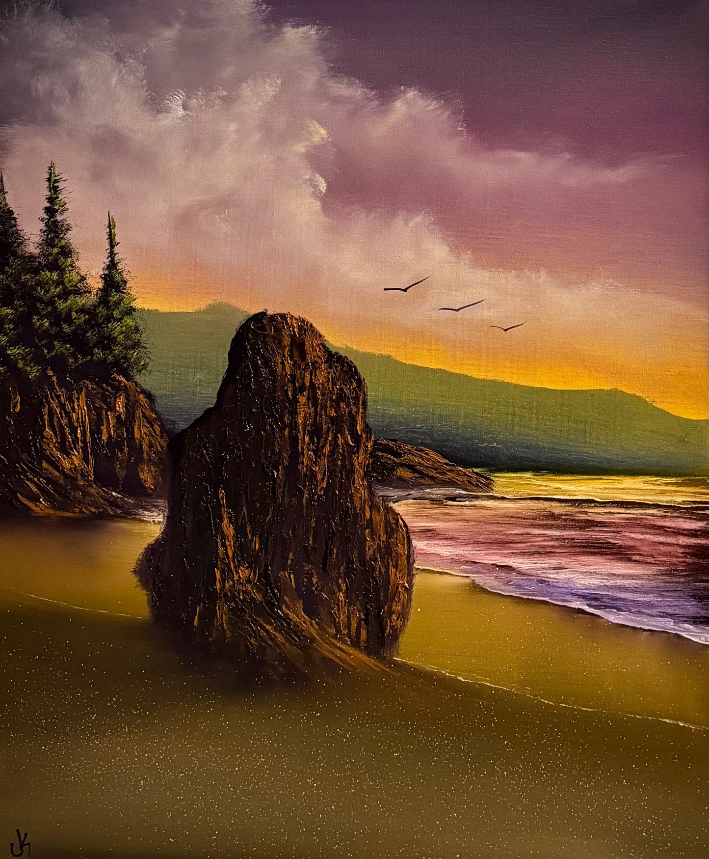 Painting #2478 - 20x24" Canvas - Sunset Oregon Coast Seascape painted 6-5-26