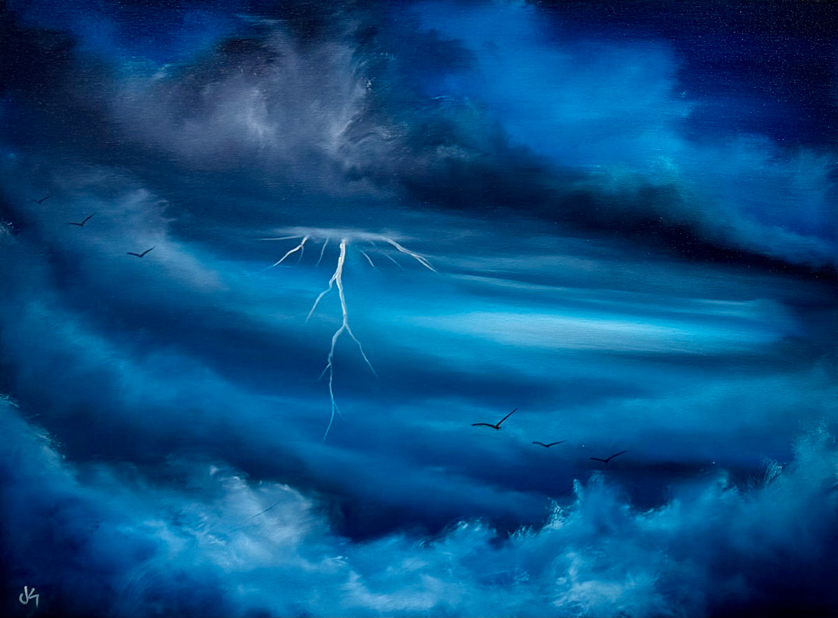Painting #2598 - 18x24" Black Canvas - 40,000ft - Blue Cloudscape painted 9-13-26