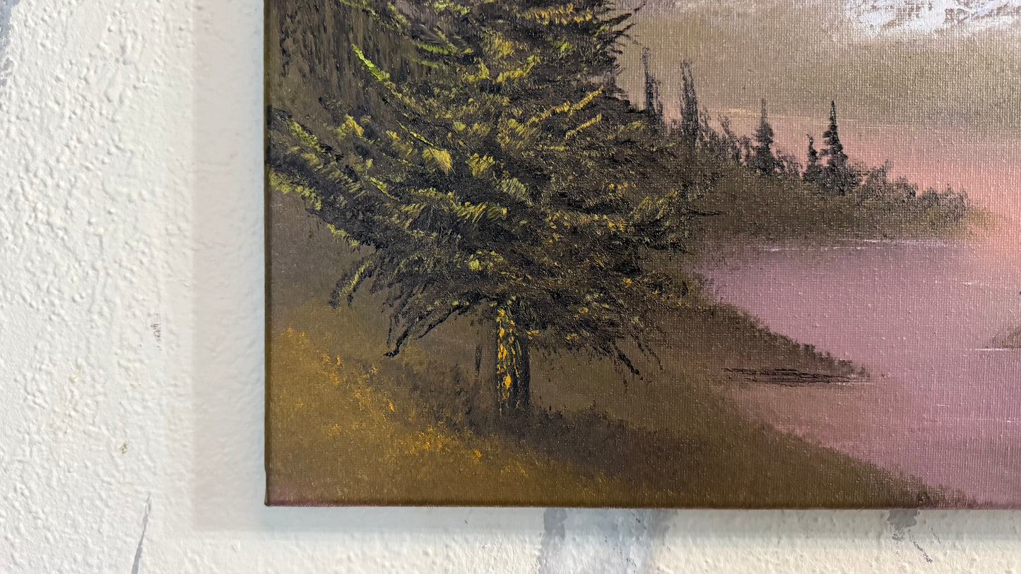 Painting #2389 - 16x20" Canvas - Sunset Mountain River Landscape painted 4-14-26