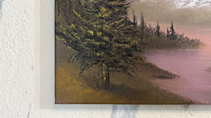 Painting #2389 - 16x20" Canvas - Sunset Mountain River Landscape painted 4-14-26