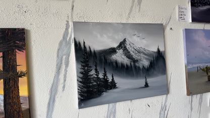 Painting #2432 - 16x20" Canvas - Black and White Mountain Landscape painted 5-8-26
